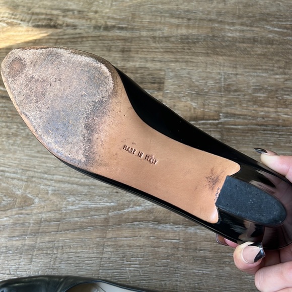 Salvatore Ferragamo low pump heels 2 tone shiny and matte black zig zag - Picture 7 of 7